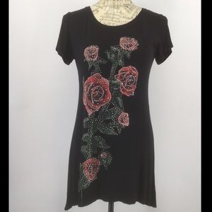 Smiton S/M Black Tunic With Roses & rhinestones